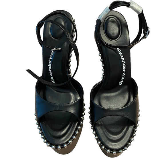 Alexander Wang Nova 145 Platform Sandals Studded Ankle Strap Leather Black Sz 38 - Picture 5 of 13